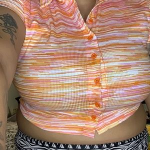 Orange , pink , white , half waist shirt